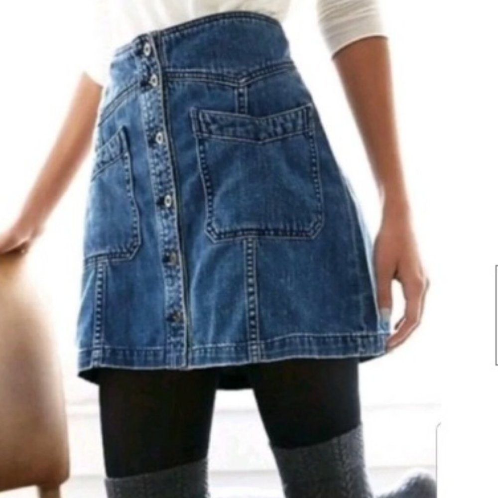 Free People 'Come A Little Closer' Skirt - Denim Blue, Size 12